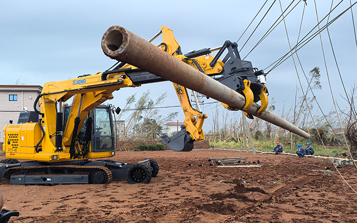“摩羯”来袭，开云电子·「中国」官方网站开挖立杆一体机跑赢时间助力抗灾复电抢修